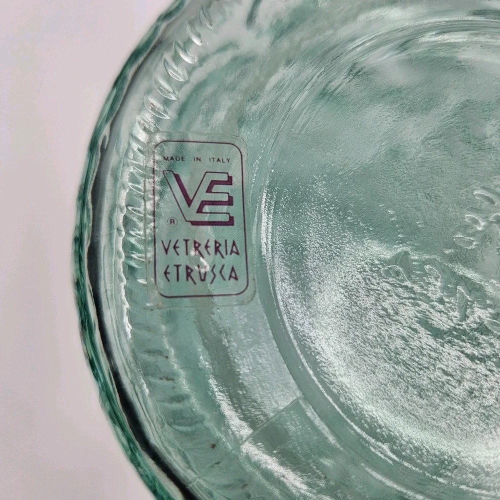 Vetreria Etrusca Italy Green Glass‎ Pitcher Embossed Fruit Grapes Citrus Relief